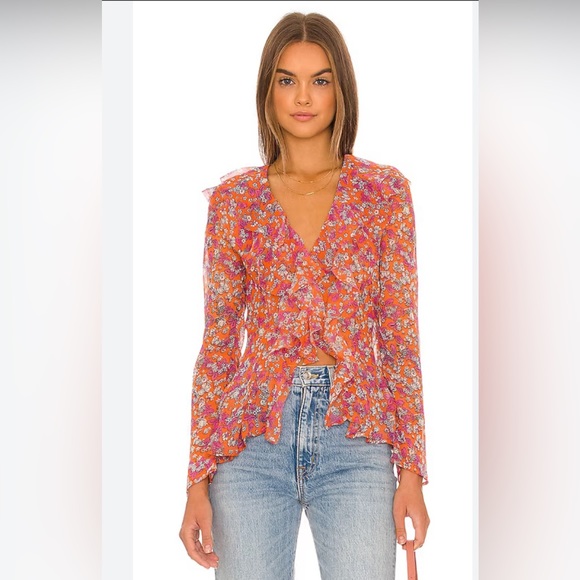 Free People Tops - NWT Free People /Nina Sheer Floral Ruffle Blouse Long sleeve